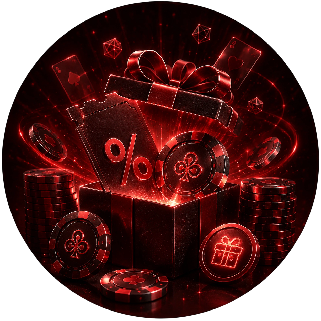 CoinPoker bonus gift box with chips and percentage ticket